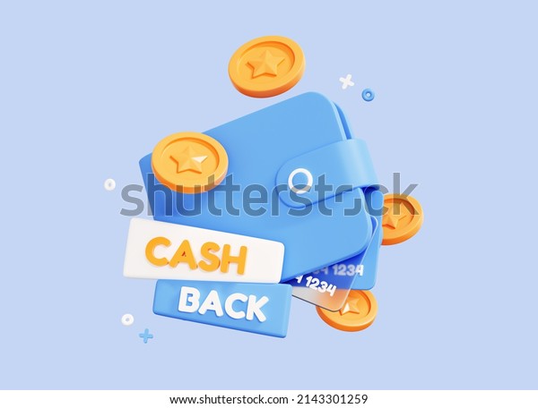 3D\
Cashback loyalty program concept. Wallet with credit card and coin.\
Refund money. Online shopping with cash back offer. Purchase Bonus.\
Creative design web poster for promotion. 3D\
Rendering