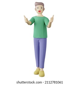 3d Casual Male Character Two Thumbs Up Pose, 3d Illustration