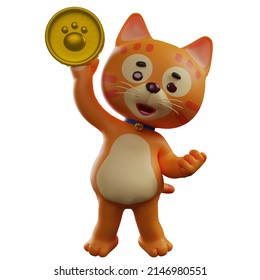 3d Cat Cartoon Illustration Showing Gold Stock Illustration 2146980551 ...