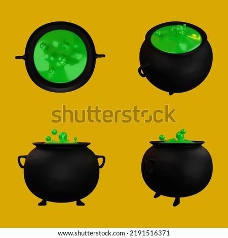 3d cauldron filled with witch potion liquid, for Halloween party celebration decoration