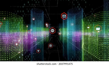 3D CG City And App Icons. Communication Network.