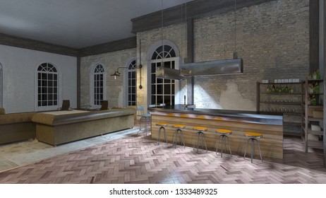3D CG rendering of bar room