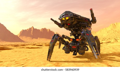 3D CG Rendering Of A Battle Robot