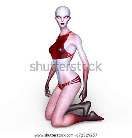 3D CG rendering of a female alien