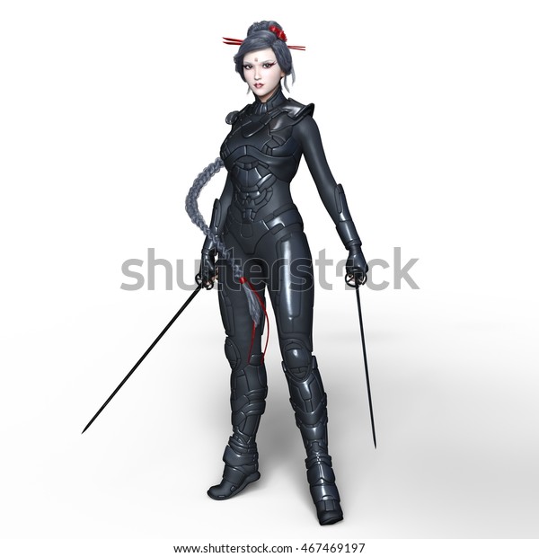 3d Cg Rendering Female Ninja Stock Illustration 467469197