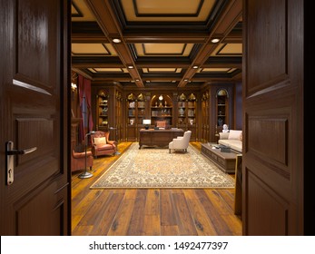 
3D CG rendering of reading room