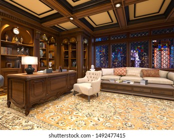 
3D CG rendering of reading room
