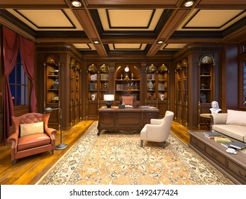 
3D CG rendering of reading room
