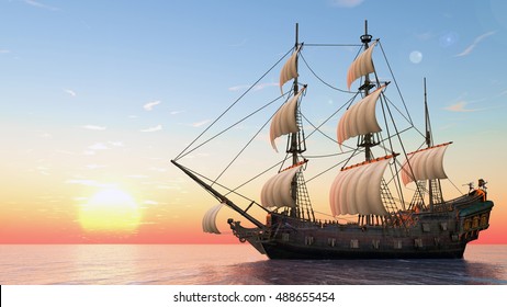 3D CG rendering of a sailing boat