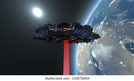3D CG rendering of Space ship. Elements of this Image Furnished By NASA.
