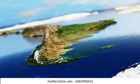 3D CGI Map Illustration of South American Tip With Mountain Relief & Depth of Field