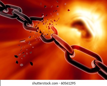 3D chain breaking - over background resembling fire or heat