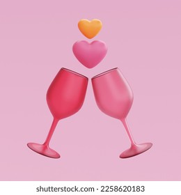 3d Champagne glasses with heart-shape balloons floating isolated on pink background. Element decor for Valentine's Day, Mother's Day or birthday. 3d rendering.
 - Powered by Shutterstock