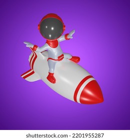 
3d Character Astronaut Riding A Space Rocket