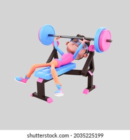 3d character with bench press