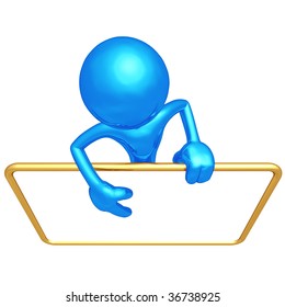 3D Character With Blank Sign