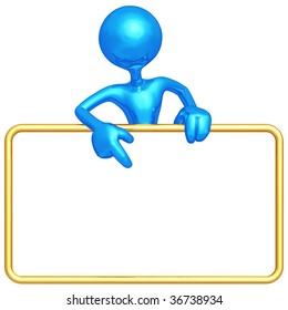 3D Character With Blank Sign