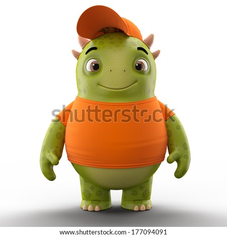 3D character, cheerful cartoon, amusing monster isolated on white background
