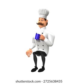 3D character chef sitting and drinking