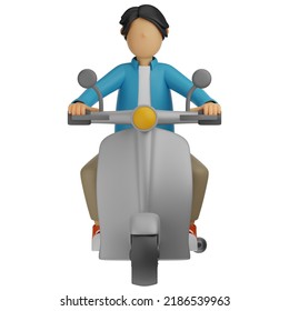 3D Character Delivery Man Ride A Motor Scooter Isolated