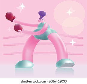 3d character of a female boxer, fighter, illustration. Woman, girl standing in the boxing ring against ropes. Martial arts, self-defence, victory concept. Women empowerment, feminism metaphor - Powered by Shutterstock