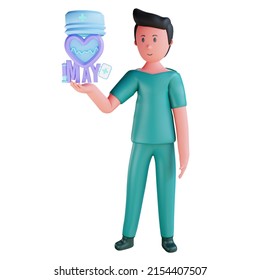 3d Character Male Nurse Illustration Holding Love May Day Icon