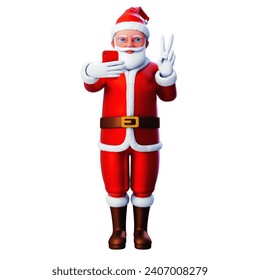 3D character of santa claus selfie and doing peace hand gesture , Merry Christmas and Happy New Year, 3d illustration and rendering - Powered by Shutterstock