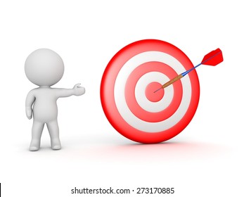 3D Character Showing Bullseye Target With Dart 