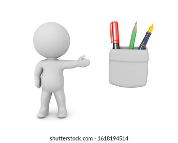 3D Character Showing Pocket Protector. 3D Rendering Isolated On White.