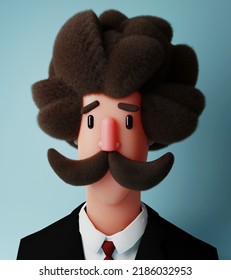 3d Character In Suit With Long Hair And Long Mustache