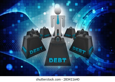 3D Character surrounded by debt