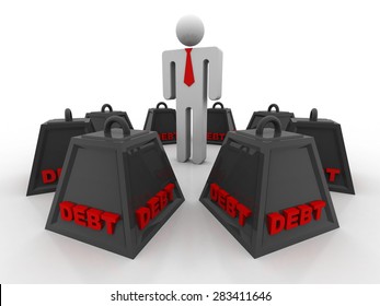 3D Character surrounded by debt
