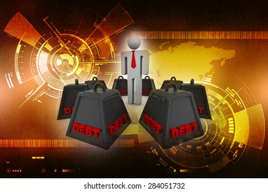 3D Character surrounded by debt