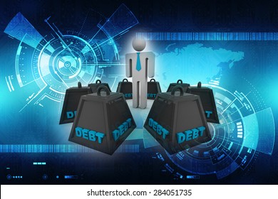 3D Character surrounded by debt