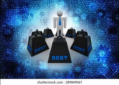 3D Character surrounded by debt