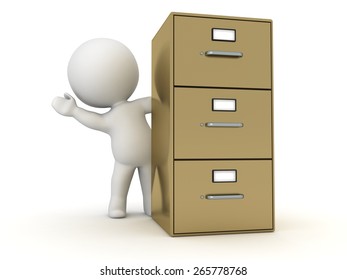 3D Character Waving from Behind Archiving Cabinet 