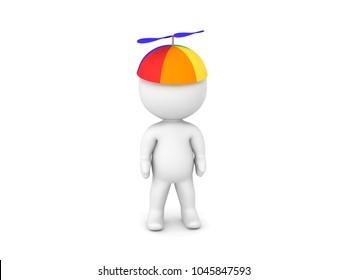 3D Character Wearing Propeller Hat. Isolated On White.
