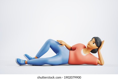 3d character woman is lying and chilling. 3d illustration