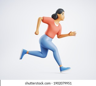 3d Character Woman Is Running Fast. 3d Rendering