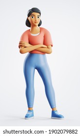 3d character woman stands confidently. 3d rendering
