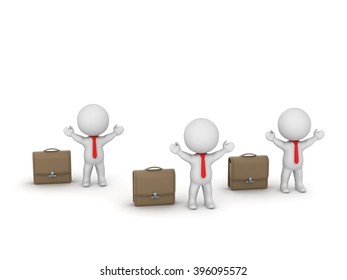 3D characters with briefcases and ties. Isolated on white background.