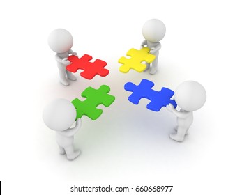 Four 3d People Holding Puzzle Pieces Stock Illustration 77119018