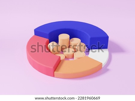 3D chart with stack coins, financial graph economics analytics deposit money management. Cost statistics reduction saving education concept. on pink background. 3d render illustration