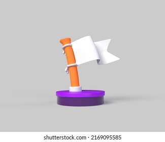 3d Check Point Flag Cartoon Style On A White Isolated Background. Game Asset, 3d Rendering, 3d Illustration.