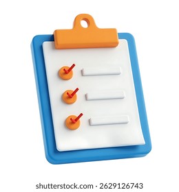 3D Checklist Icon Blue Orange White Task Management Productivity Goal