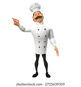 A 3D chef character is pointing at something.