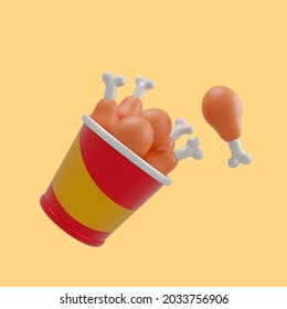 3D Chicken Wing On Bucket Cartoon Icon Illustration. 3D Food Object
Icon Concept Isolated Premium Design. Flat Cartoon Style