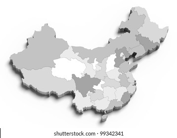 3d China Grey Map On White Isolated