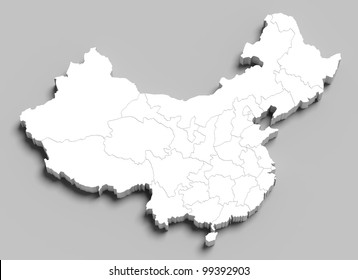 3d China White Map On Grey Isolated