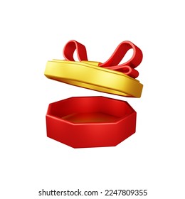 3D Chinese New Year elements. 3D Double layer of red hexagon gift box. Decorations for the Chinese New Year. Realistic 3d design illustration
